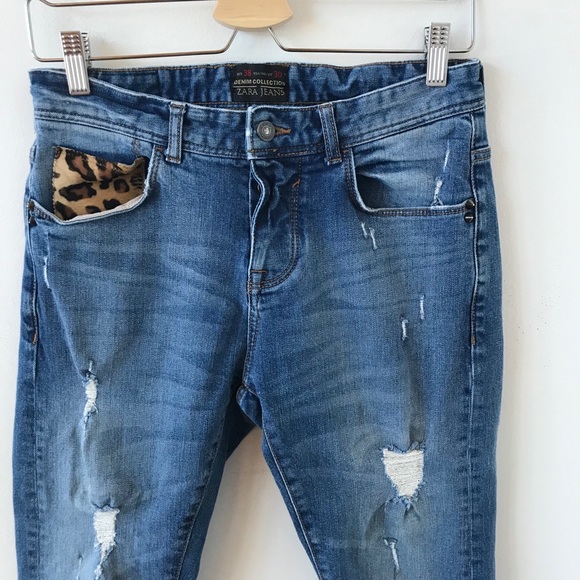Zara distressed jeans with leopard pocket - Picture 4 of 11